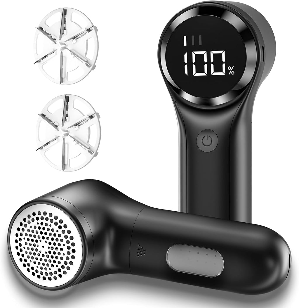 Fabric Shaver Lint Remover, Electric Lint Shaver USB Rechargeable, Sweater Defuzzer to Remove Pilling, 3-Speed with LED Display, Battery Operated, 6-Blade for Clothes Upholstery Furniture