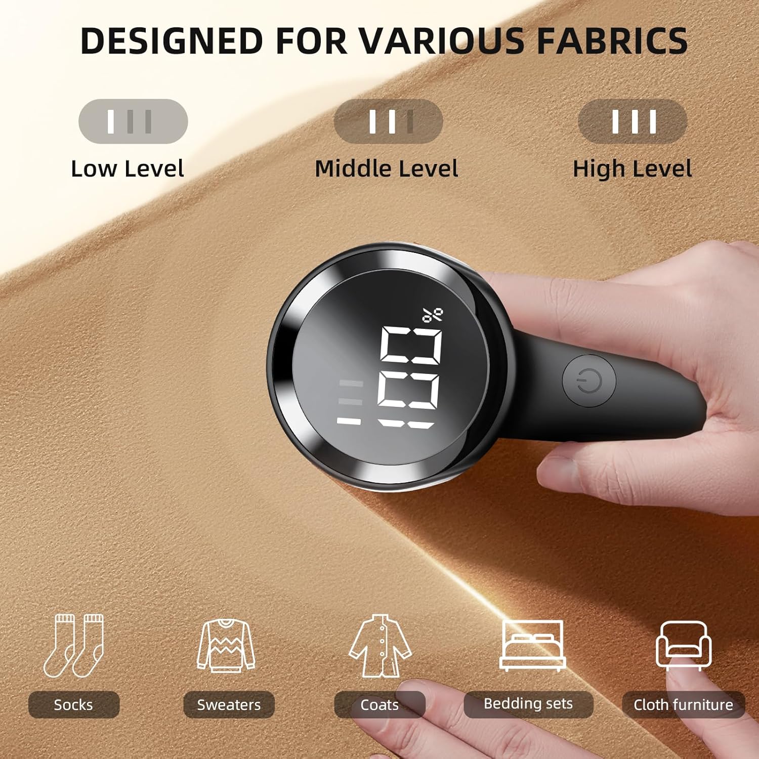 Fabric Shaver Lint Remover, Electric Lint Shaver USB Rechargeable, Sweater Defuzzer to Remove Pilling, 3-Speed with LED Display, Battery Operated, 6-Blade for Clothes Upholstery Furniture